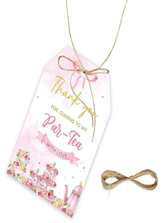FORSHEEP 50pcs Par-Tea Thank You Tags, Tea-Party Favors Gift Tag with String for Girl Birthday, Afternoon Tea Thank You Paper Tags for Bridal Shower/Tea Themed Party Favors - Image 1